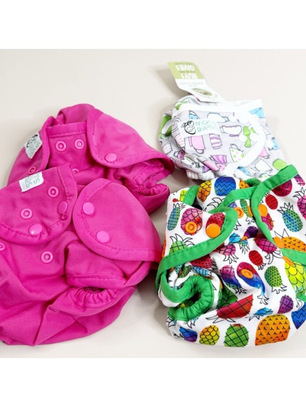 Nicki's Diapers Covers (Lot Of 4) Girl Pink Teacup Pineapple One Size Diaper EUC